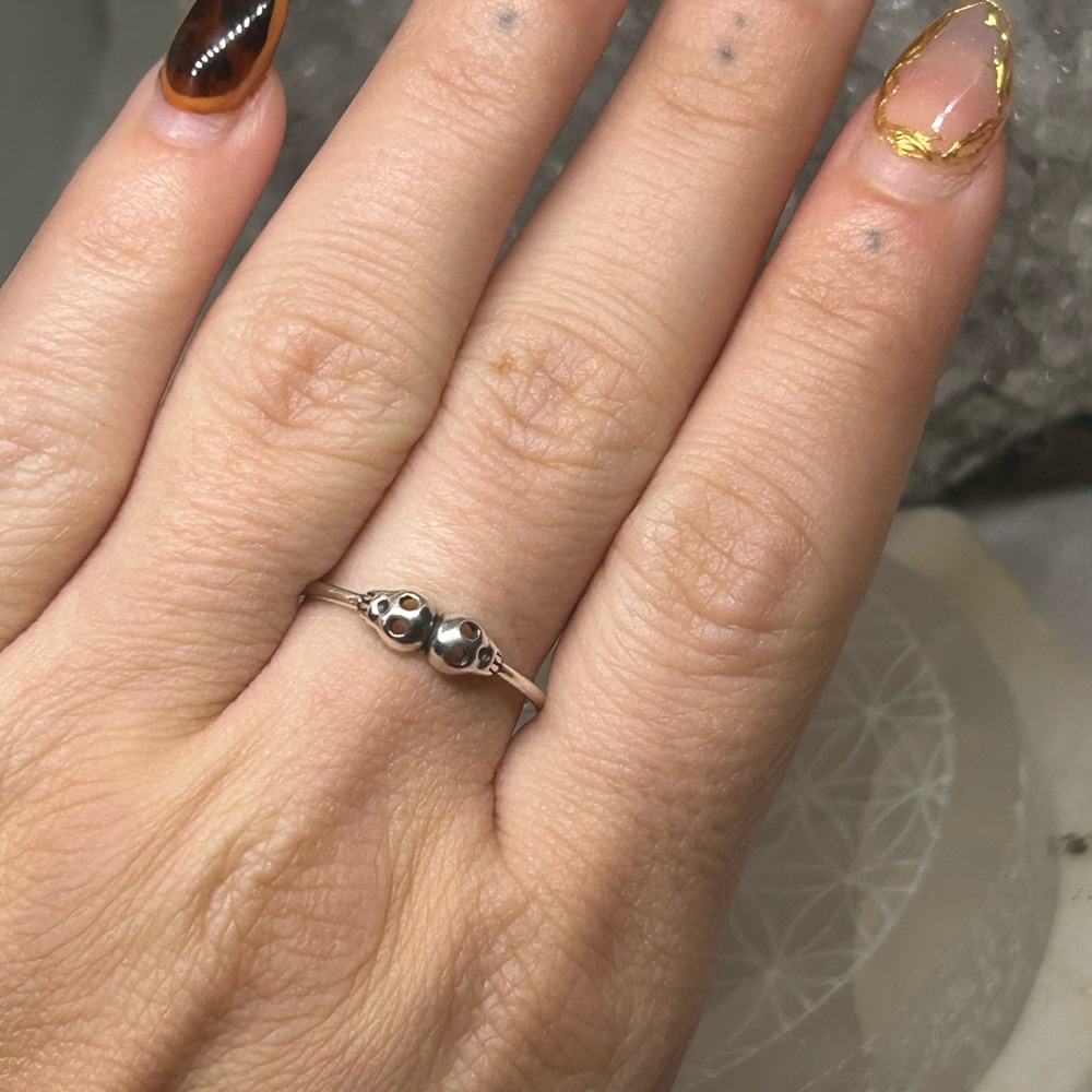 Sterling Silver Double Skull Ring - image 2